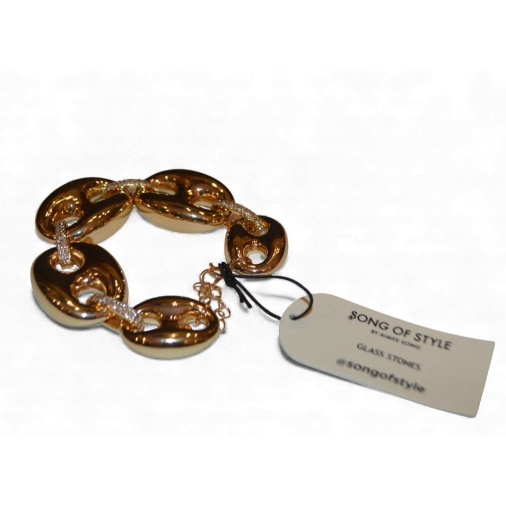 Song of Style Gold-Tone Chunky Chain Bracelet w/ Glass Stones NWT Glam